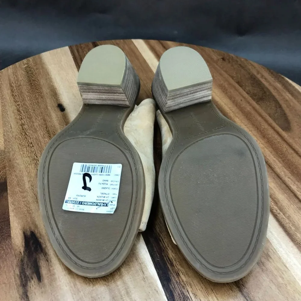 Lucky Brand Beige Leather Peep Toe Mules Slip On Womens Size 6 B